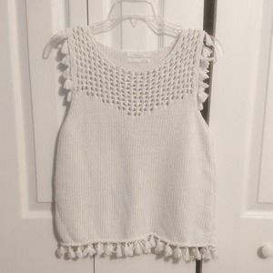 Anthropologie Crochet Tasseled Tank Top Size S